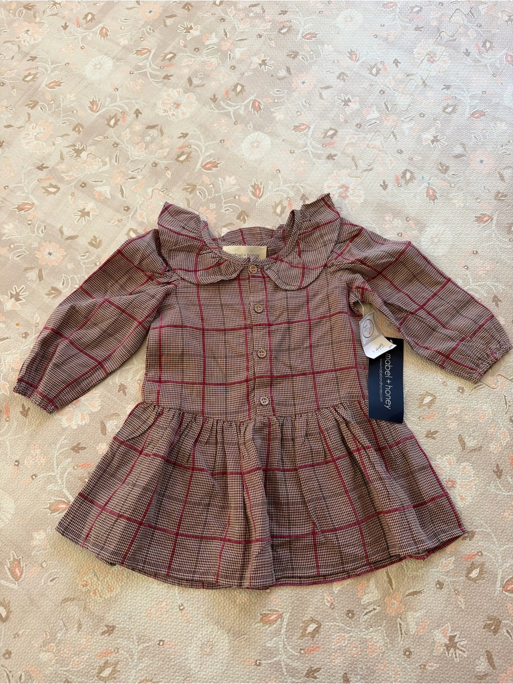 Mabel + Honey Girls' Plaid Long-Sleeve Dress in Mauve and Brown